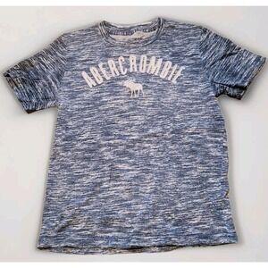 Abercrombie Boy's Heathered Short Sleeve W Moose T-Shirt Tee Blue Good Condition